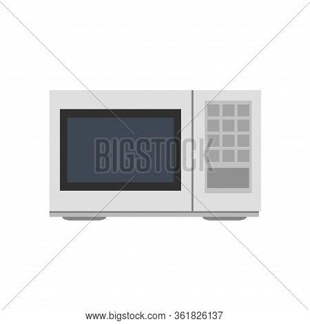 Microwave Oven Kitchen On White Background. Kitchen Appliance Isolated Electric Element Icon. Vector