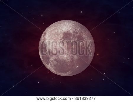 Red Full Moon In Red Color Also Called Bloodmoon, 3d Illustration