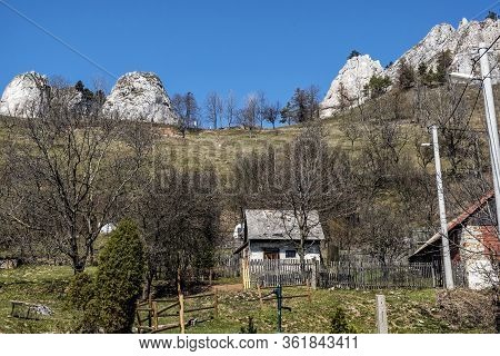 Vrsatske Rocks And Vrsatecke Podhradie Village, White Carpathian Mountains In Slovak Republic. Seaso