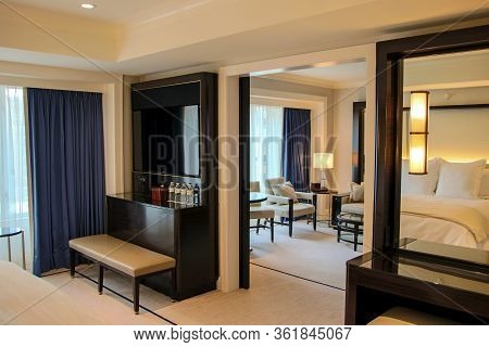 Chicago, Illinois, United States - Dec 12th, 2015: Deluxe Hotel Suite Interior
