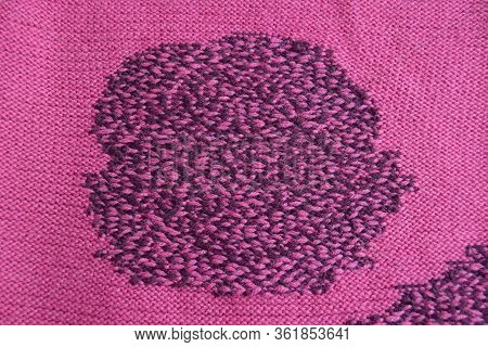 Knitted Fabric Structure. Handmade Fabric. Rose Ornament .wrong Side. Knitted Fabric Consists Of Two