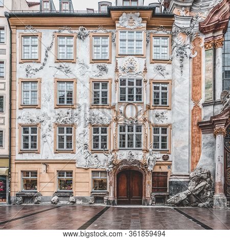 Feb 2, 2020 - Munich, Germany: Facade Of Baroque Style Asamhaus Next To Asamkirche, Late Baroque Chu