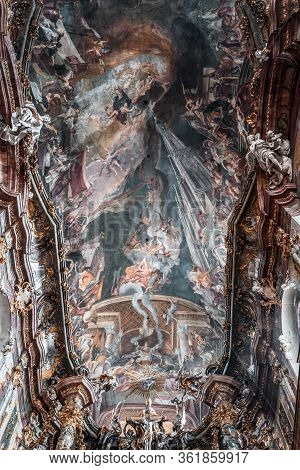 Feb 2, 2020 - Munich, Germany: Ceiling Fresco Of Life Of Saint Nepomuk Inside Baroque Church Asamkir