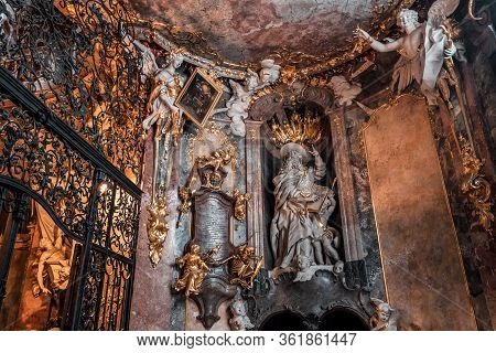 Feb 2, 2020 - Munich, Germany: St Jerome Hieronymus Statue With Two Angels On Top In Entrance Hall T