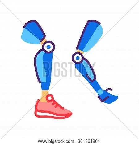 Biomedical Mechanisms Prostheses Leg And Arm Line Color Icon. Substitutes Missing Parts Body. Artifi