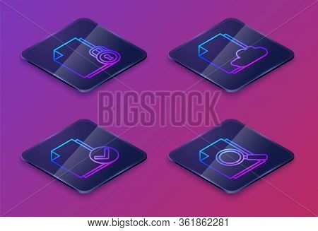 Set Isometric Line Document And Lock, Document And Check Mark, Cloud Storage Text Document And Docum