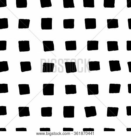 Seamless Vector Abstract Geometric Pattern. Hand-drawn Black Squares Isolated On White Background. V