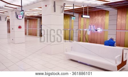 Warsaw, Poland. 18 April 2020. Warsaw Metro Station Interior Warsaw Plocka. View Of Empty Metro Stat