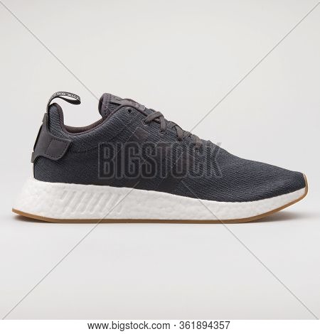 Vienna, Austria - August 29, 2017: Adidas Nmd R2 Utility Black Sneaker On White Background.