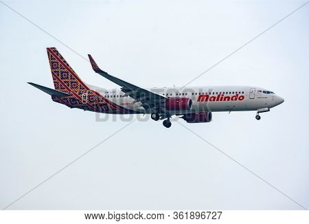 Malindo Airline  Airplane During Landing At Changi International Airport, Singapore, March 30, 2020