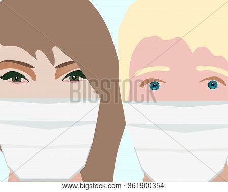 Young People  In Medical Masks . Coronavirus Covid 19 Epidemic Concept. Vector Illustration.