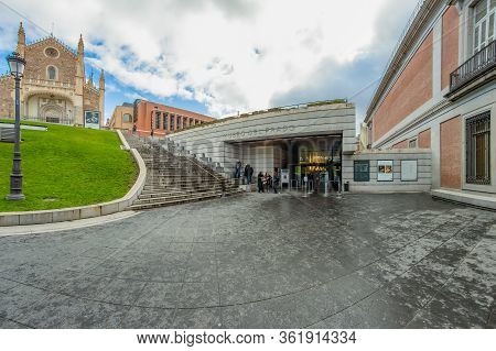Madrid, Spain - December 13, 2018: People In Front Of The Main Entrance Leading To The Prado Museum