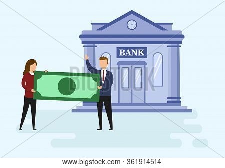 Mortage Loan And Investments Types Concept. Business People Are Holding A Big Money Banknote Standin
