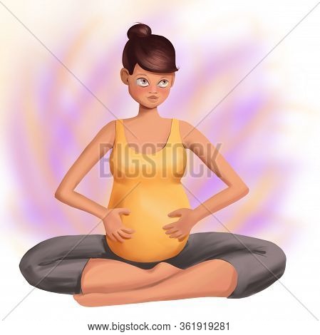 Уoga For Pregnant Woman In Lotus Position Illustration