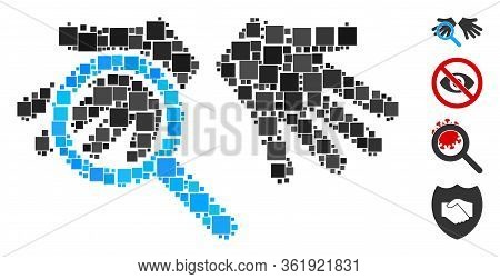 Collage Hands Tranparency Icon United From Square Items In Random Sizes And Color Hues. Vector Squar