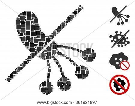 Mosaic No Bacteria Icon Composed Of Square Items In Variable Sizes And Color Hues. Vector Square Ite