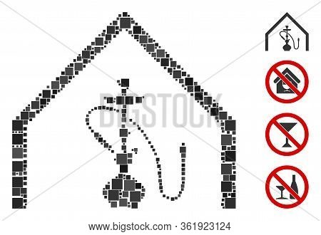 Mosaic Shisha Bar Icon United From Square Items In Various Sizes And Color Hues. Vector Square Items