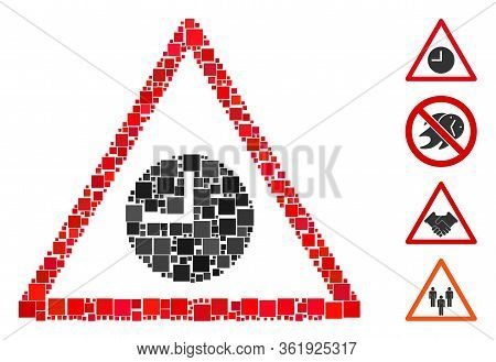 Collage Expired Warning Icon Composed Of Square Elements In Variable Sizes And Color Hues. Vector Sq