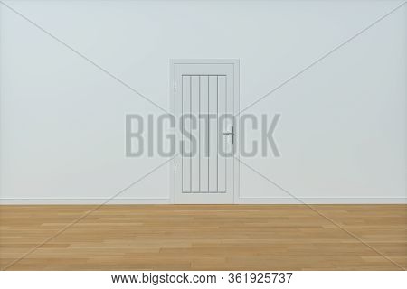 Wooden Door With White Wall Background, 3D Rendering.