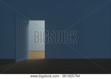 Wooden Door With White Night Scene, 3D Rendering.