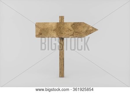 Empty Wooden Guide Board With White Background, 3D Rendering.