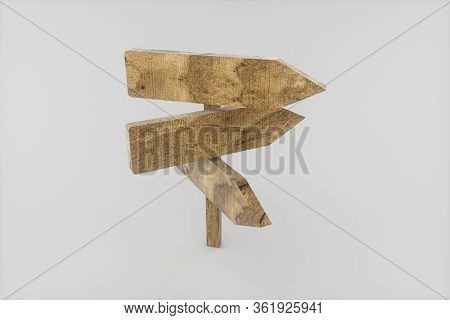 Empty Wooden Guide Board With White Background, 3D Rendering.