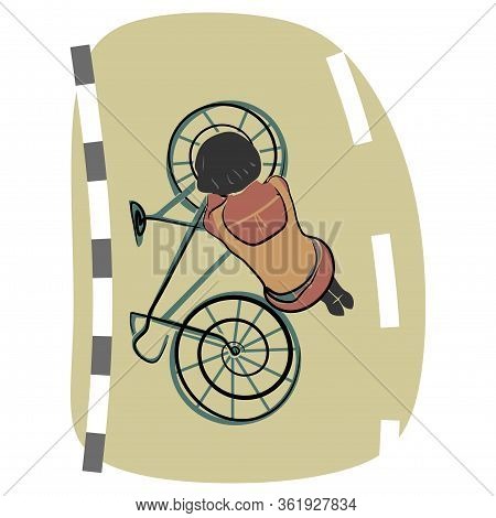 Girl Repairs A Bike On Road, Flat Vector Illustration, Line Art Vector. Leisure Activity. Lifestyle 