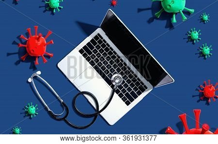 Coronvirus Telehealth Theme With Stethoscope And Laptop Computer