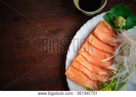 Japanese Food Sashimi Salmon In Japan Restaurant