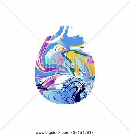 Marble Texture Egg. Liquid Texture Happy Easter Symbol. Painted Pink, Lilac, Blue Gradient Egg Isola
