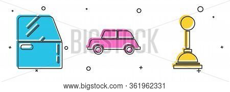 Set Car Door, Car And Gear Shifter Icon. Vector