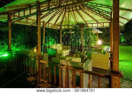 Lido Di Camaiore, Italy - September 5, 2011: The Deserted Patio And Garden At The Hotel In Lido Di C
