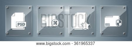 Set Document Folder Protection, Document With Star, Delete Folder And Psd File Document. Square Glas
