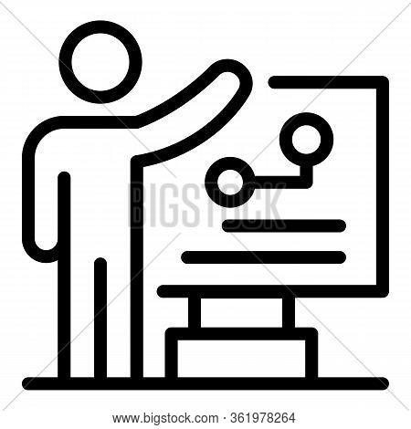 Man Near The Flipchart Icon. Outline Man Near The Flipchart Vector Icon For Web Design Isolated On W