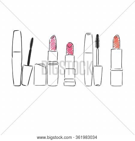 Fashion Cosmetics . Beauty Cosmetics Make Up Set. Hand Drawn Make Up Design Elements. Fashion Make U