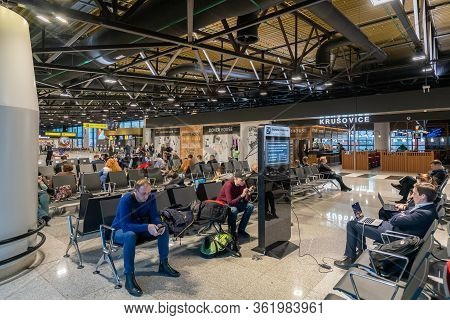 Moscow, Russia - 2020: Sheremetyevo International Airport, Passengers In The Waiting Room.