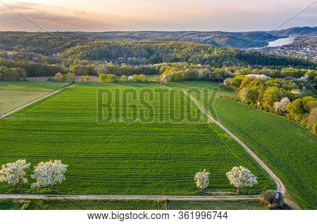 Aerial View Of The Rhine Valley And Remagen  Farm Countryside  Germany