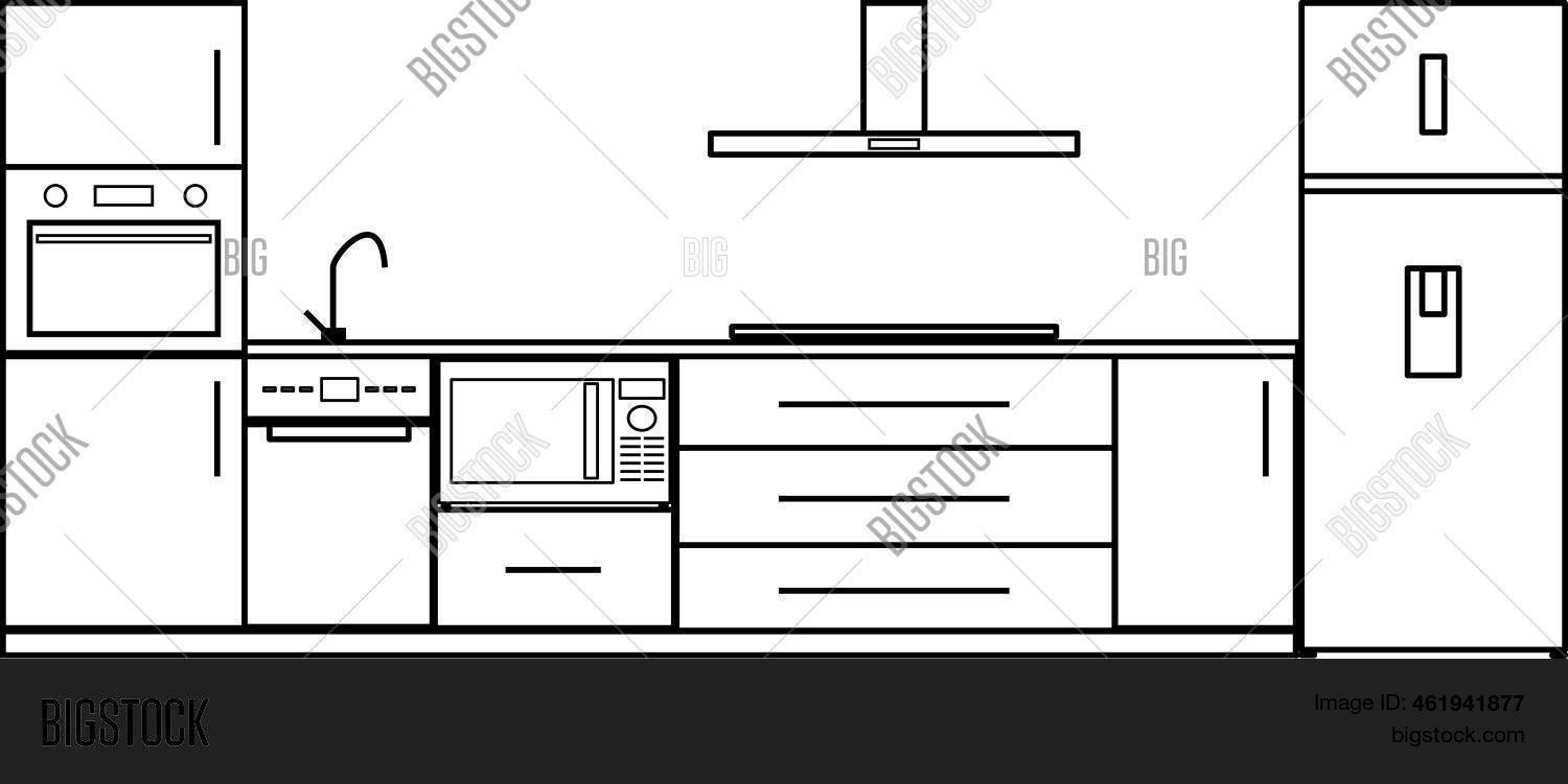 Drawing Kitchen Front Vector & Photo (Free Trial) | Bigstock