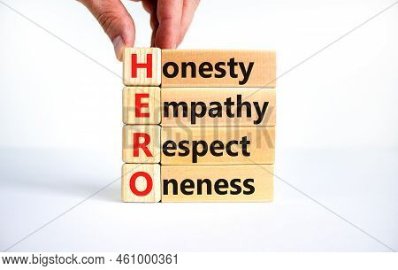 Hero Honesty Empathy Respect Oneness Symbol. Concept Words Hero Honesty Empathy Respect Oneness On B