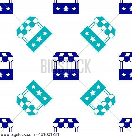 Blue Ticket Box Office Icon Isolated Seamless Pattern On White Background. Ticket Booth For The Sale