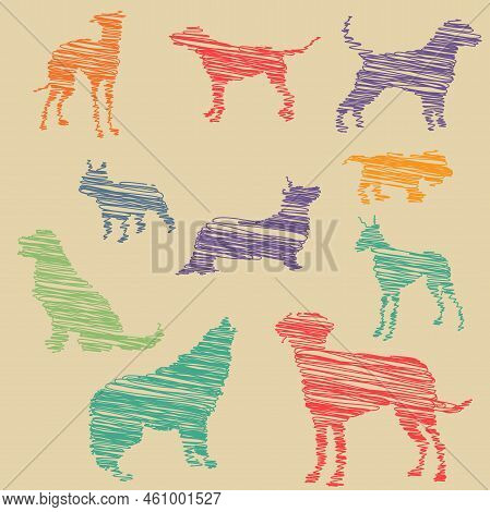 Dog Illustrated In A Doodle Style. Vector Sketch Dog 2018 For Asian Lunar Year