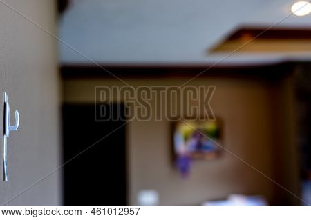 Selective Focus On Adhesive Strip Wall Hanger That Can Be Removed By Pulling Tape
