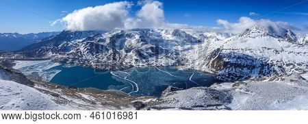 Mont-cenis Lake In The Vanoise Park, France. Panoramic View