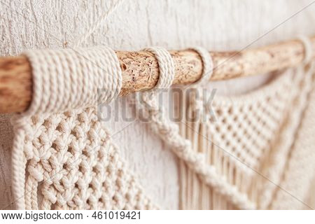 Handmade Macrame Wallhanging. Wooden Stick With100% Cotton Wall Decoration.  Macrame Braiding And Co