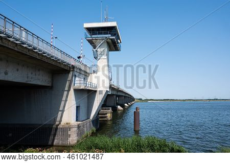 Nagele, Flevoland, The Netherlands - 07 20 2022 - View Over The Ketel Bridge With The A6 Freeway
