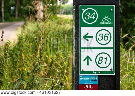 Elsloo, Friesland, The Netherlands - 07 22 2022 - Signs Of The Biking Trail Node System