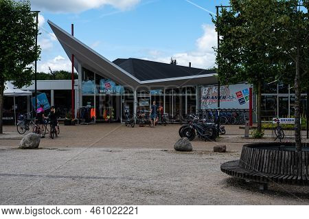 Appelscha, Drenthe, Netherland - 07 20 22 - Village Square And Bike Shop During Summer
