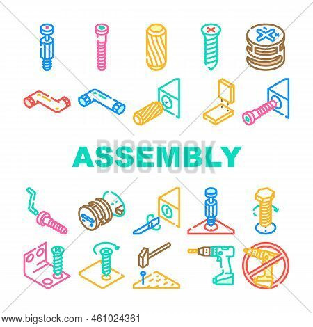 Assembly Instruction Furniture Icons Set Vector. Manual Diy, Home Repair Tools Construction, House A