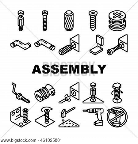 Assembly Instruction Furniture Icons Set Vector. Manual Diy, Home Repair Tools Construction, House A