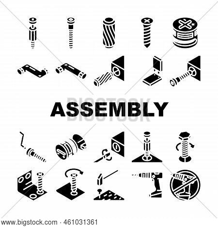 Assembly Instruction Furniture Icons Set Vector. Manual Diy, Home Repair Tools Construction, House A